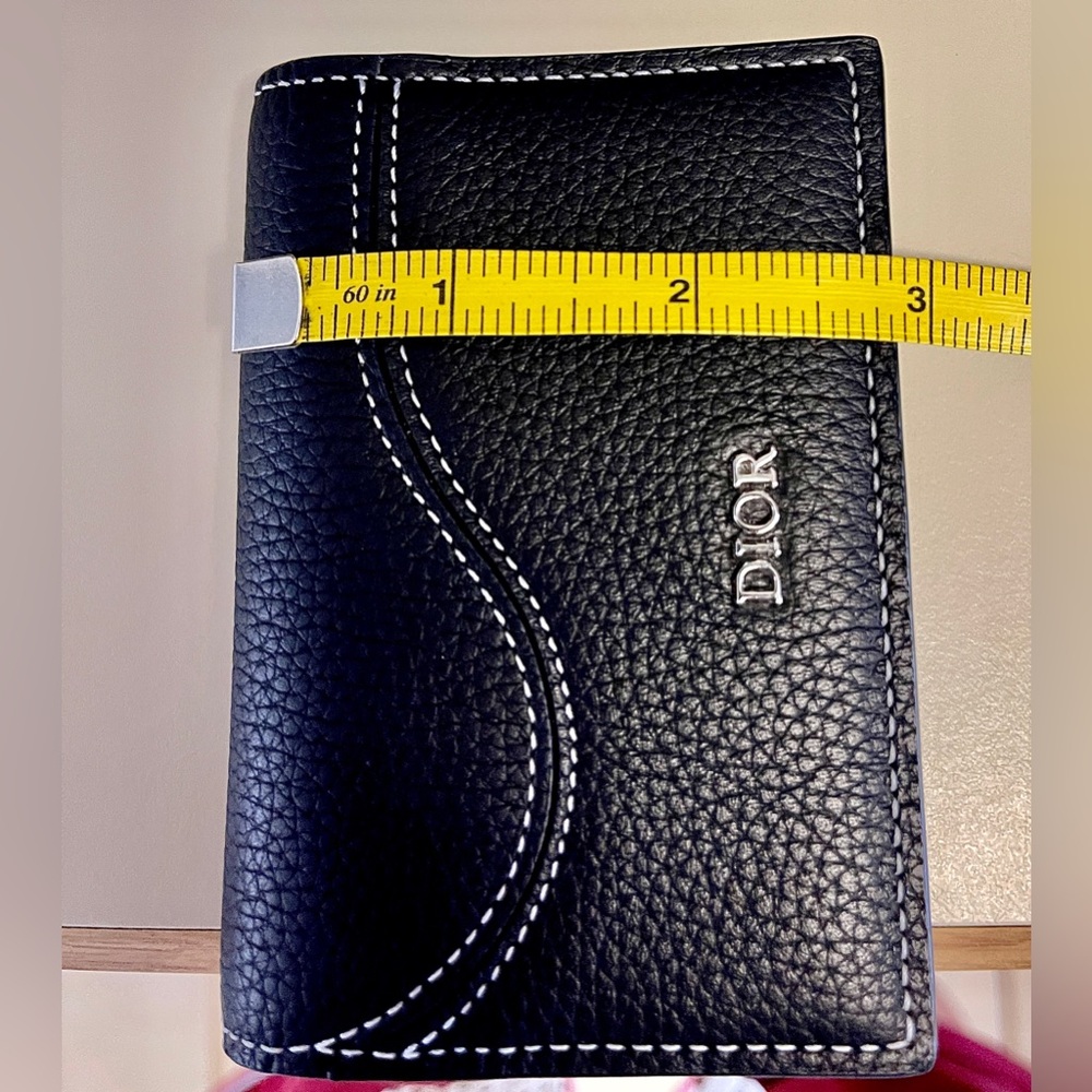 Dior NWOT Leather Wallet with Box&Dust bagPebbled black leather/white stitching - Picture 14 of 15
